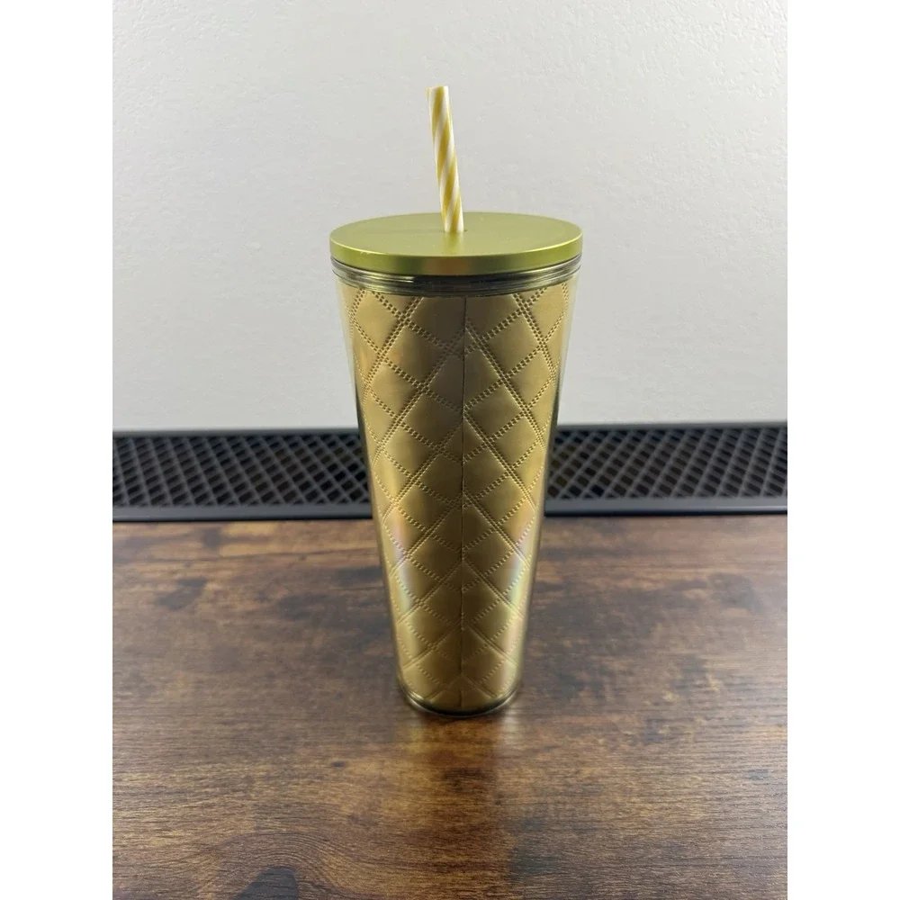 2024 STARBUCKS HOLIDAY METALLIC GOLD QUILTED 24oz VENTI‎ TUMBLER COLD CUP